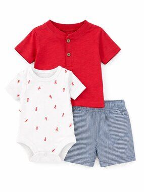 NWT Carter’s Baby Boy 3 Piece Outfit Set Size 12 Months Red Shirt Lobster Onesie